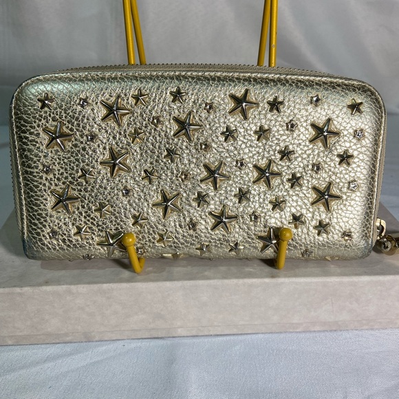 Jimmy Choo Women's Gold Studded Leather Zip-Around Wallet With Dustbag and Box - Picture 2 of 7
